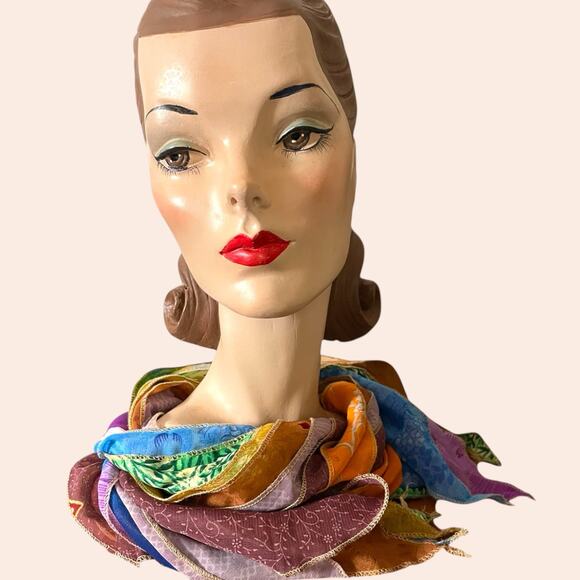 Unbranded Accessories - Sari Patches Scarf 10 Section Reversible Multicolor Orange 80”
